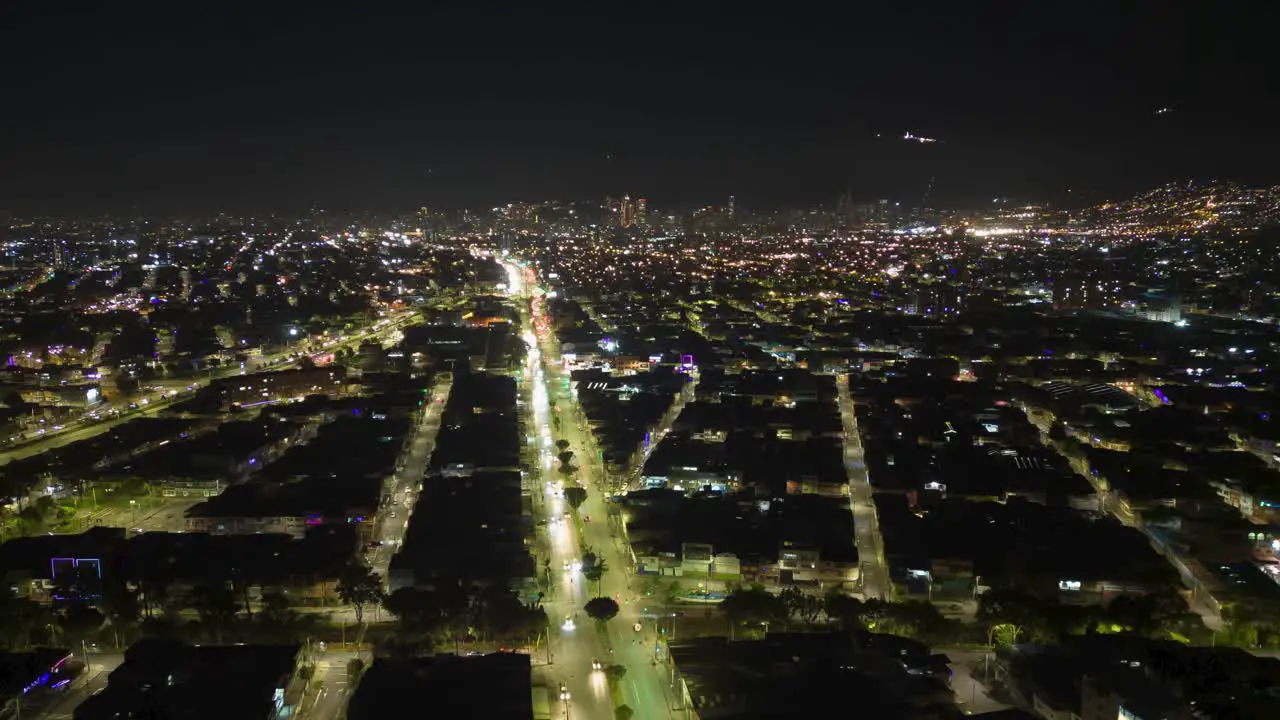 Aerial view of the city of Bogota at night