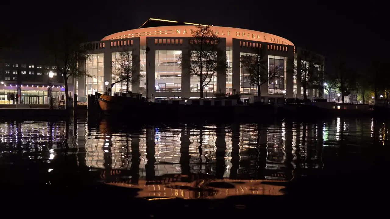 Nighttime scene of Nationale Opera and Ballet in Amsterdam