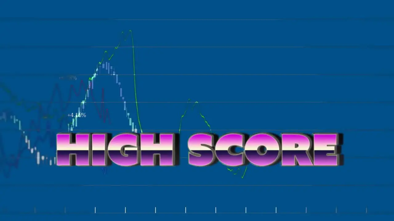 Animation of high score in blue space with financial graphs