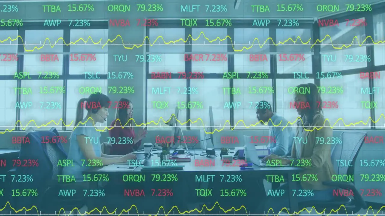 Animation Der Finanzdatenverarbeitung über Verschiedene Geschäftsleute Im Büro