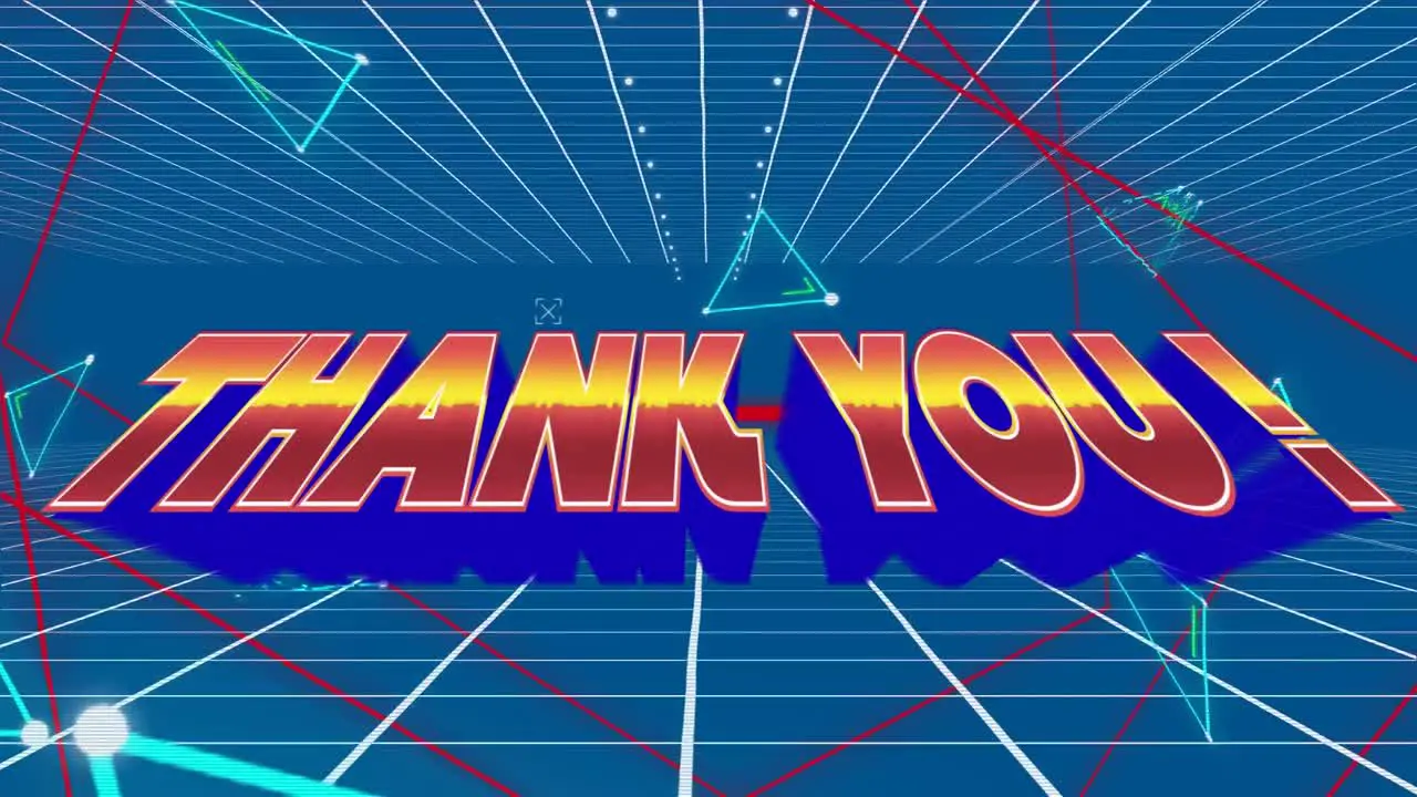 Animation of thank you in blue space with lines and triangles