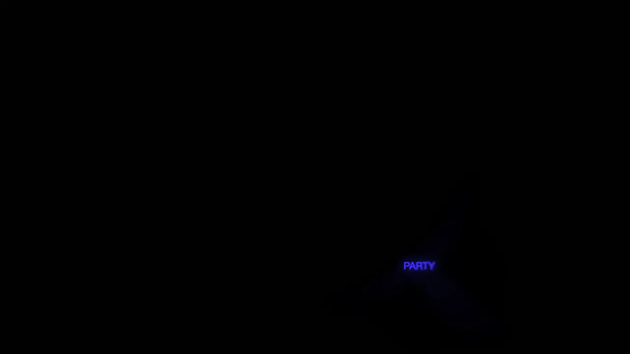 Motion of neon text Party in dark background 1