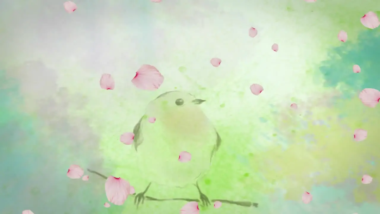 Animation of spring scenery with floating pink flower petals