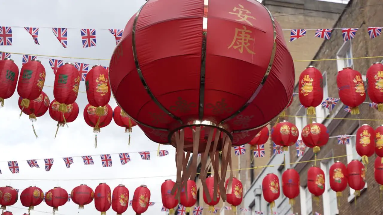 Panning Shots of Red Chinese Lamps over London Chinatown