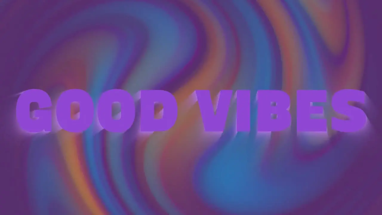 Animation of good vibes text over shapes on purple background