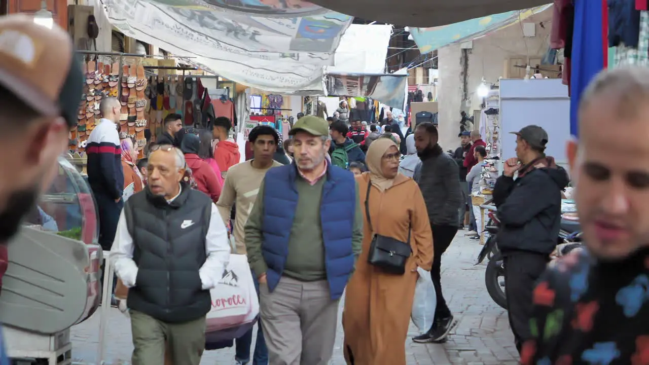 Marrakesh Medina marketplace slow motion street view