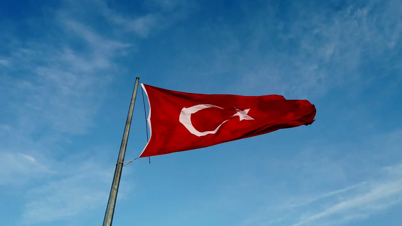 Turkish Flag Waving In The Wind In Slow Motion