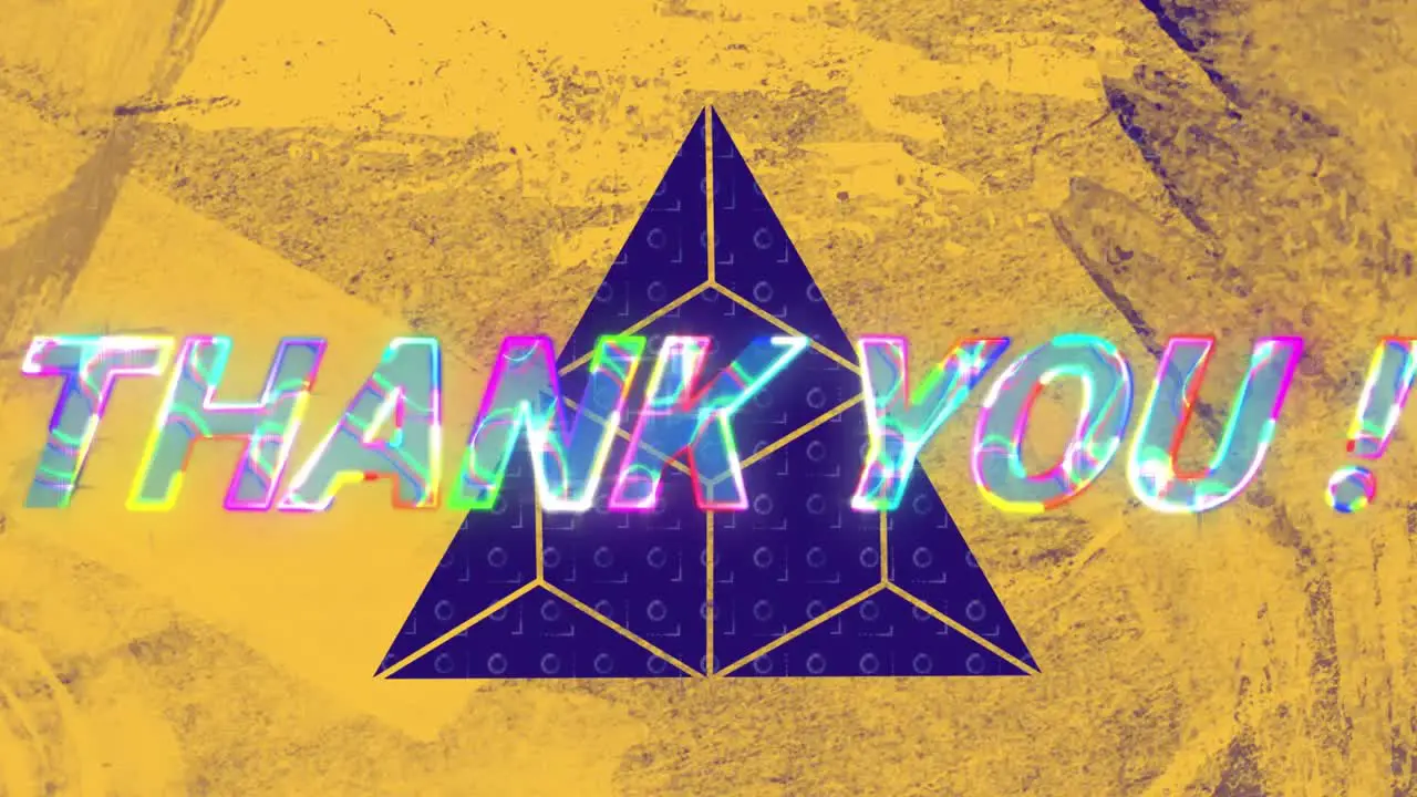 Animation of thank you text over shapes on yellow background