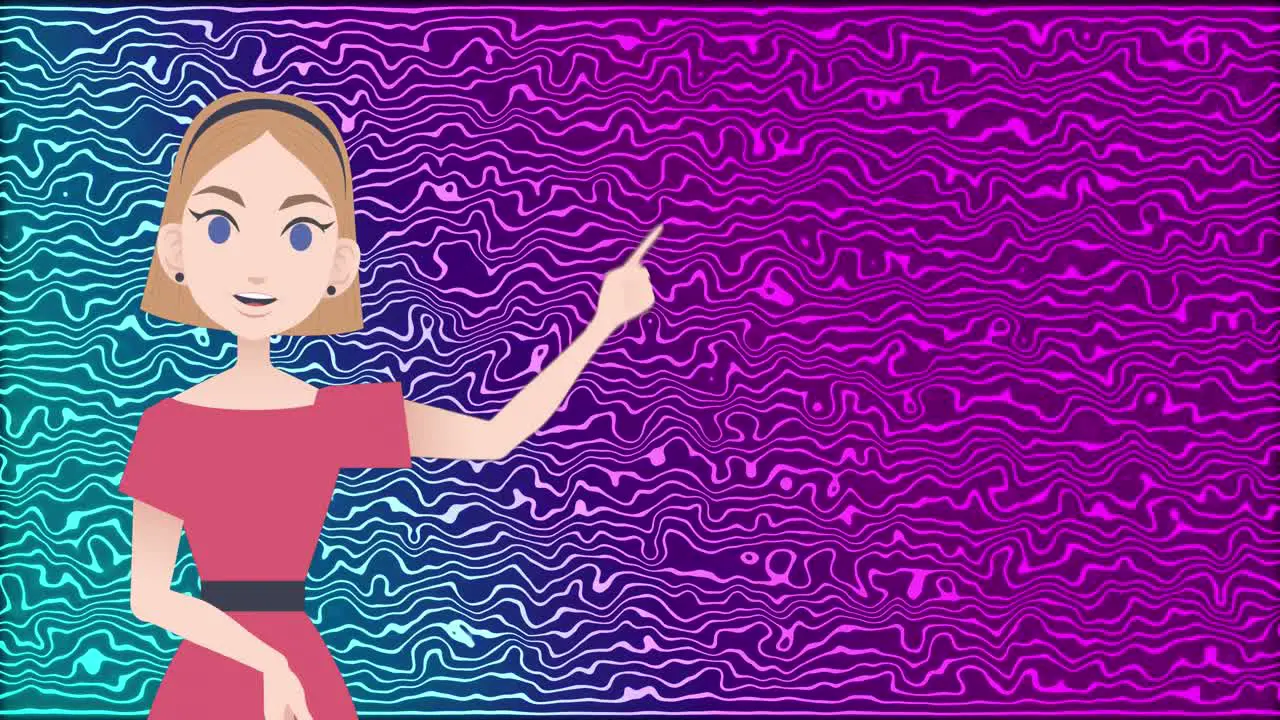 Animation of woman icon over colorful moving background