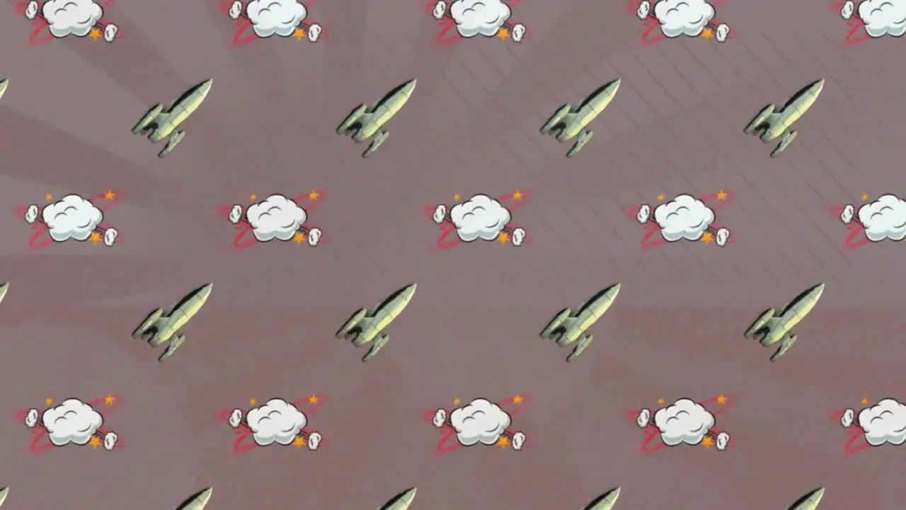 Animation of clouds and rocket icons moving on gray background