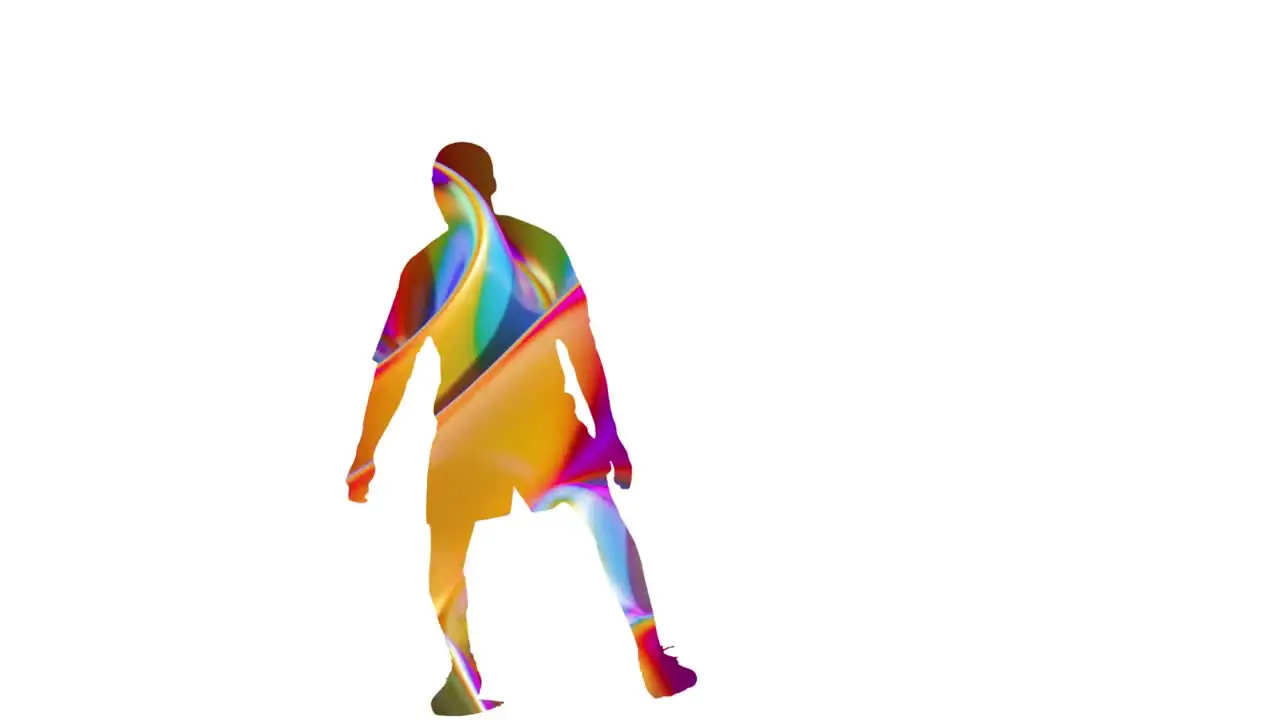 Animation of colourful shapes over silhouette of male football player on white background