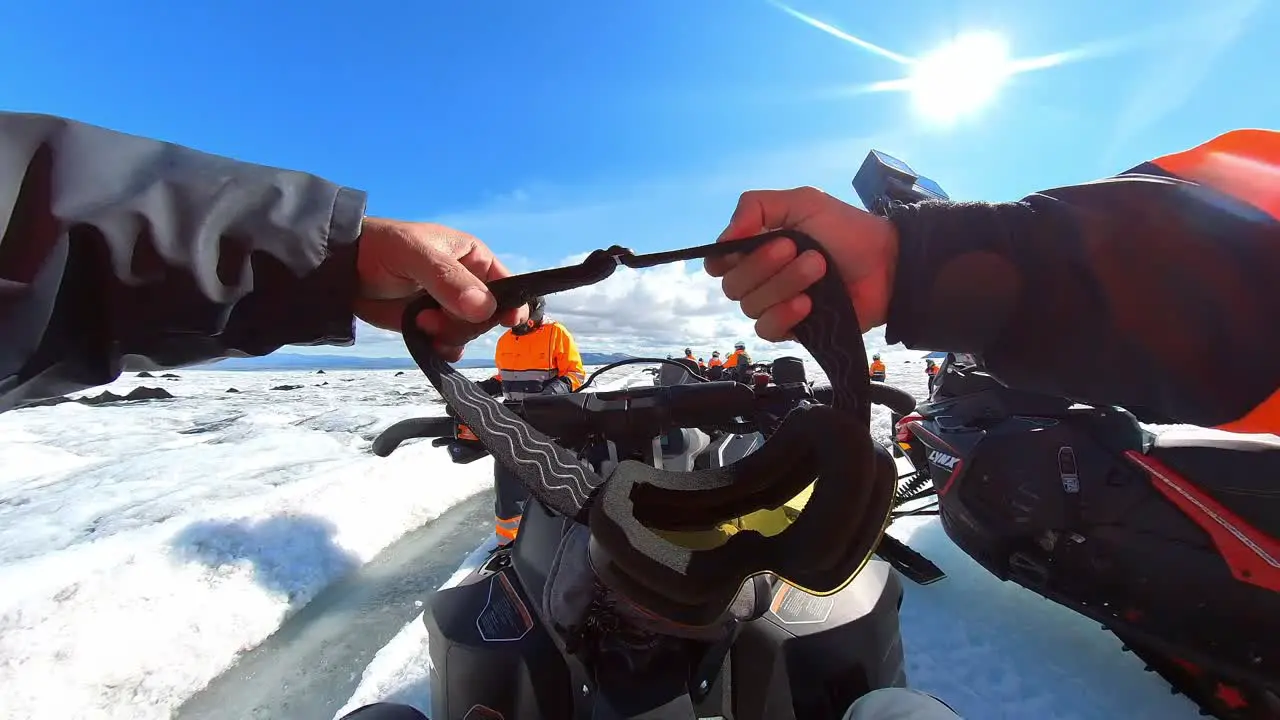 getting ready to go snowmobiling in Langjökull glacier