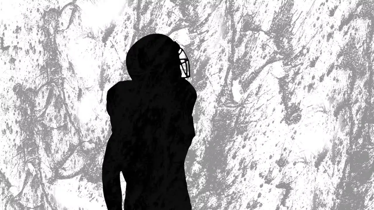 Animation of silhouette of male american football player over shapes on grey background