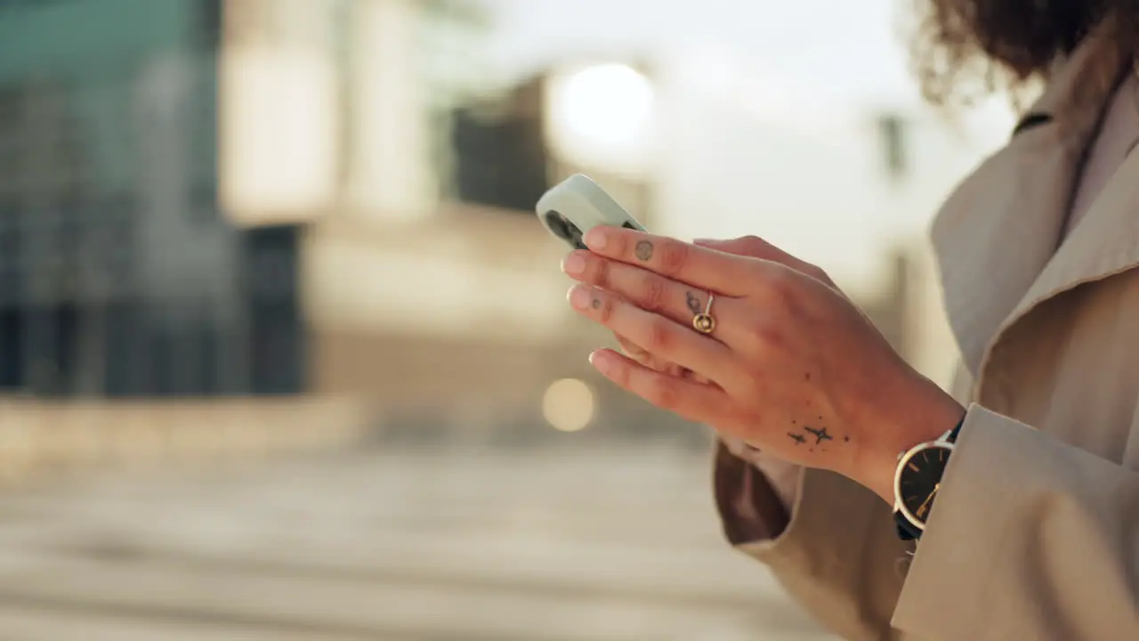 Phone search and business woman in city street