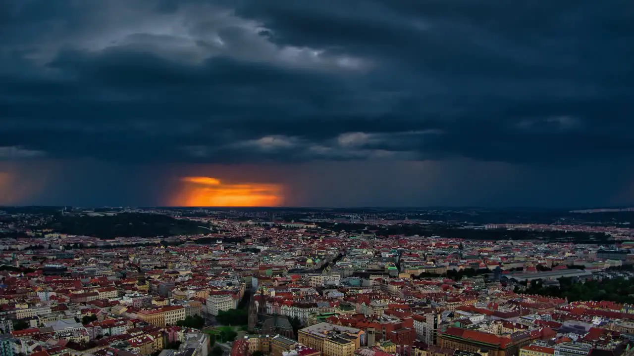 aerial time lapse of rain storm approaching Prague