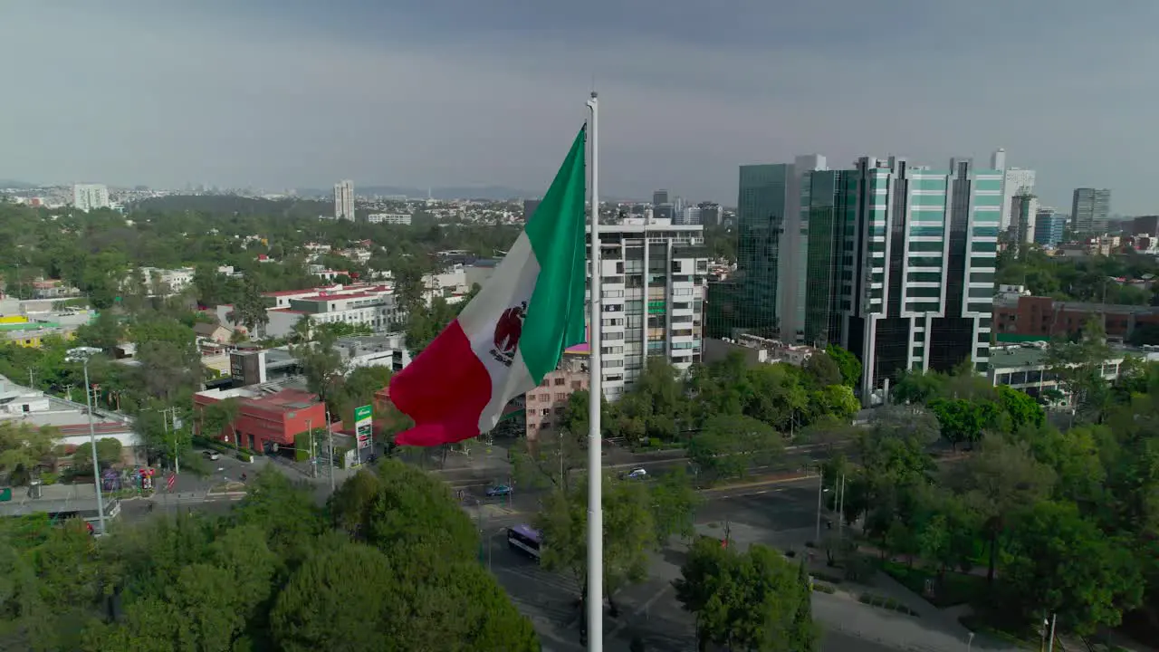 Orbital footage around Mexico's flag in middle of City