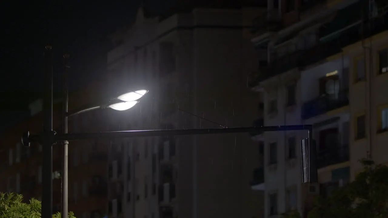 Rain in the light of a street lamp at night