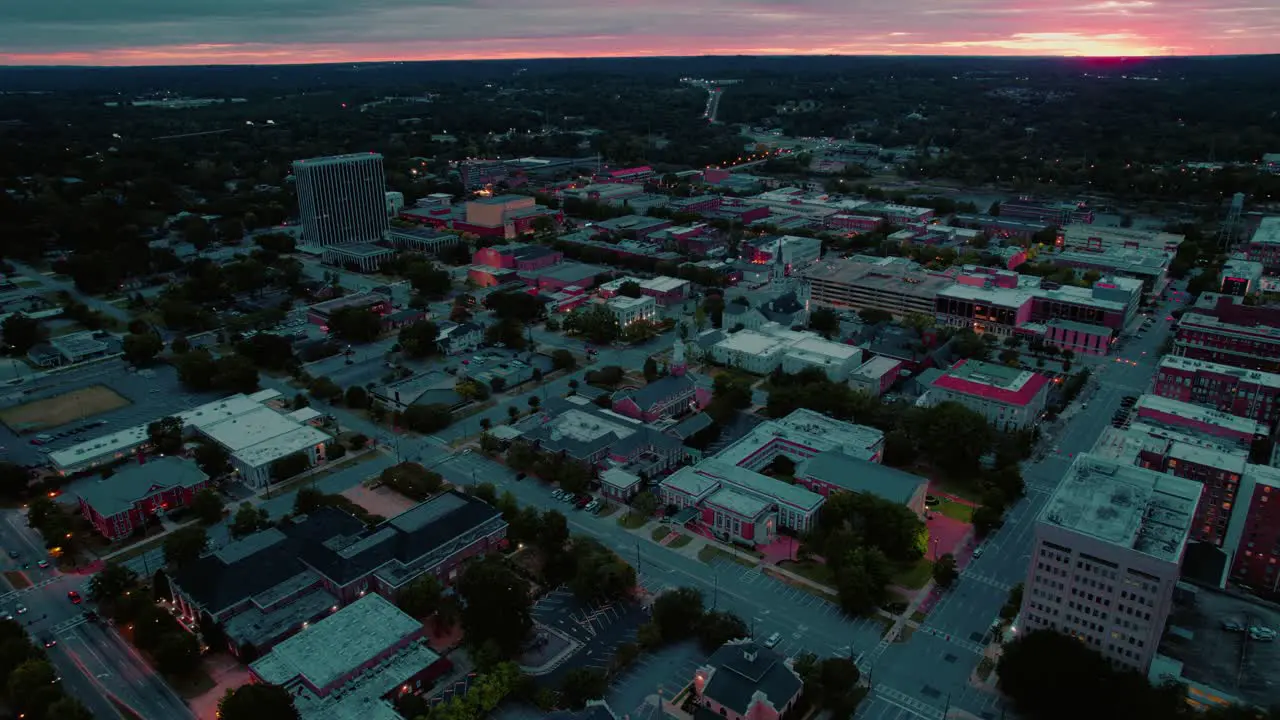 Stunning aerial view of sunset over cityscape of Columbus City Georgia