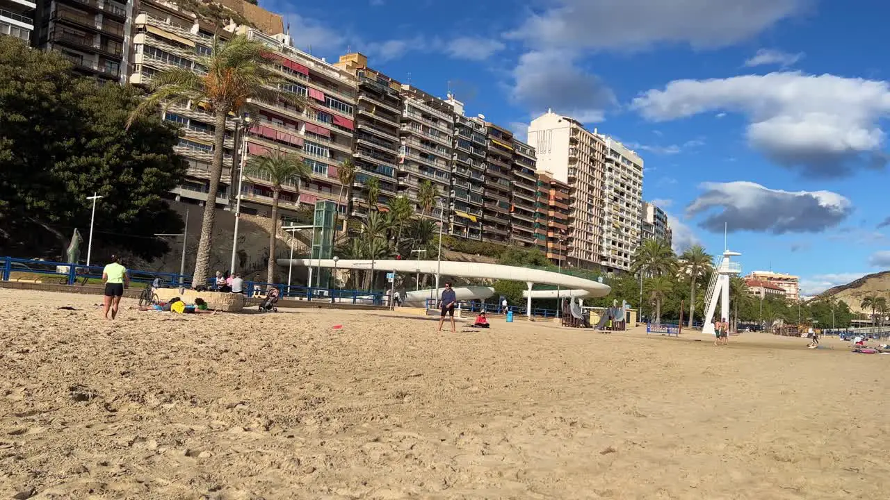 Alicante during Golden Hour at the beach overlooking Santa Barbara Castle 4K 30 fps