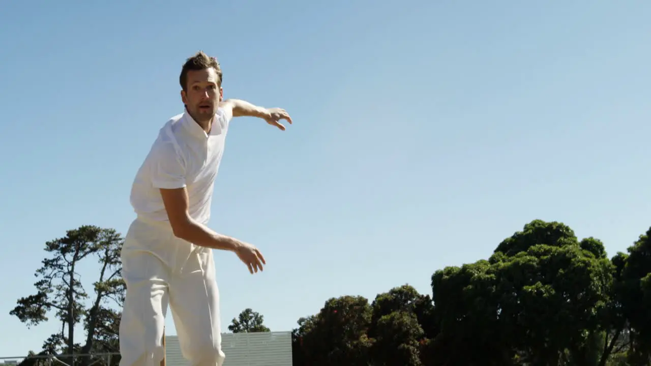 Bowler delivering ball and appealing during cricket match