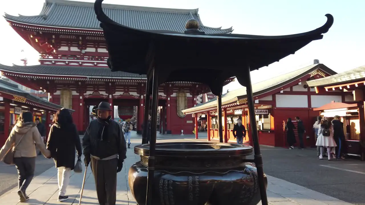 Tokyo Japan slowmotion pov walking in the Sensoji japanese temple in Asakusa area in early morning