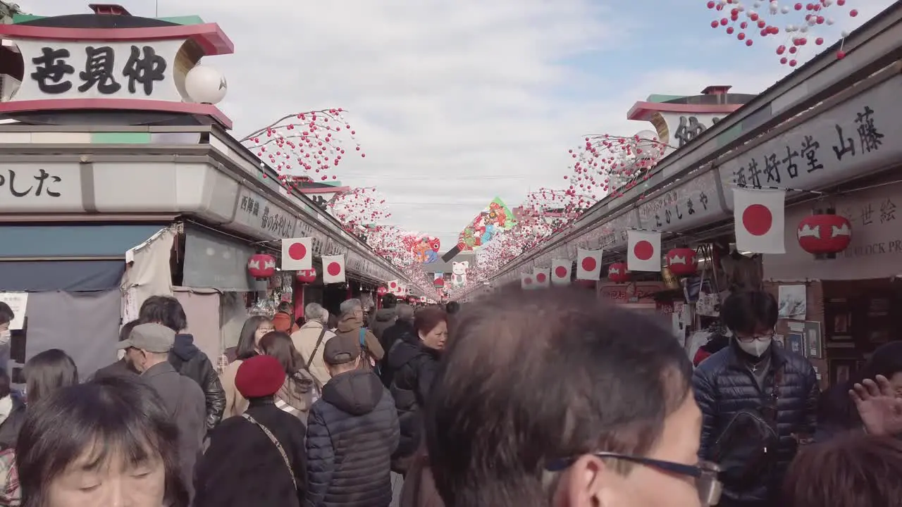 slowmotion pov walking in the Sensoji japanese temple in Asakusa area in early morning