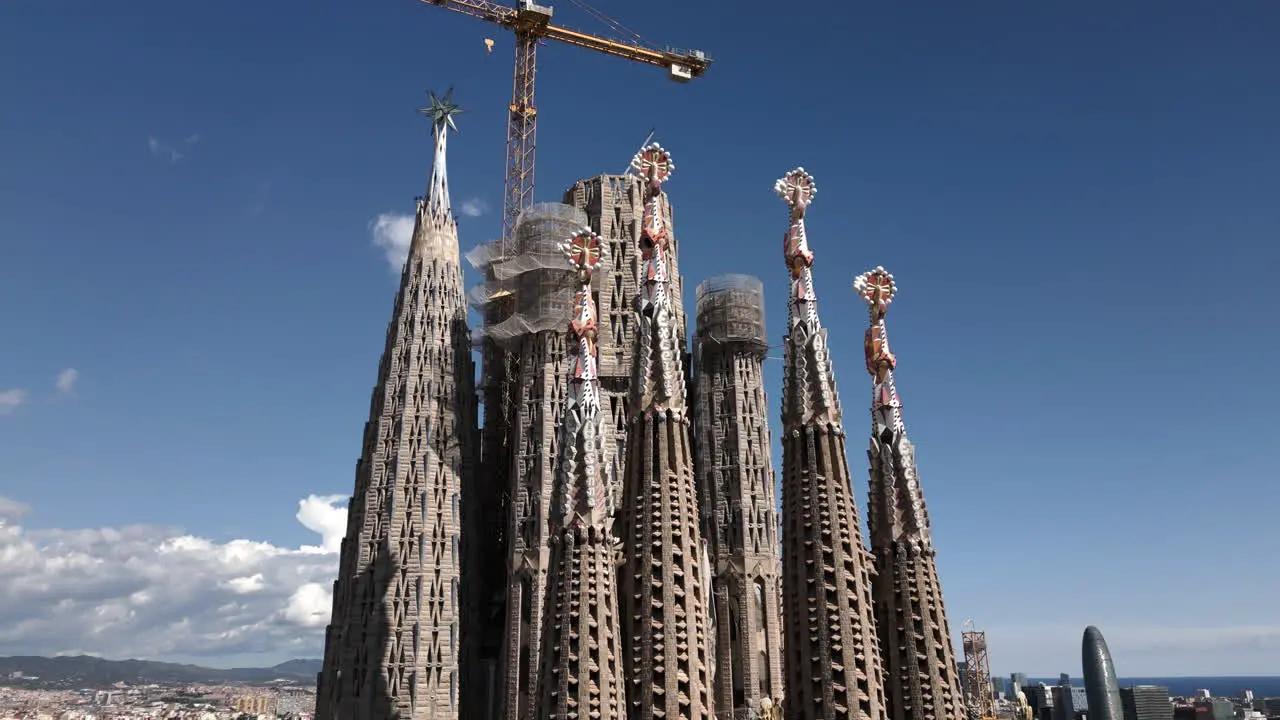 Rising Drone Shot of La Sagrada Familia in Barcelona Spain