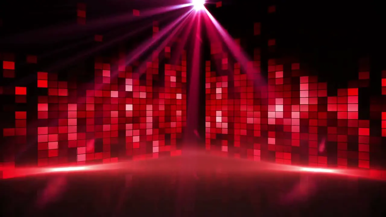 Animation of purple cloud with spotlights and red graphic music equalizer