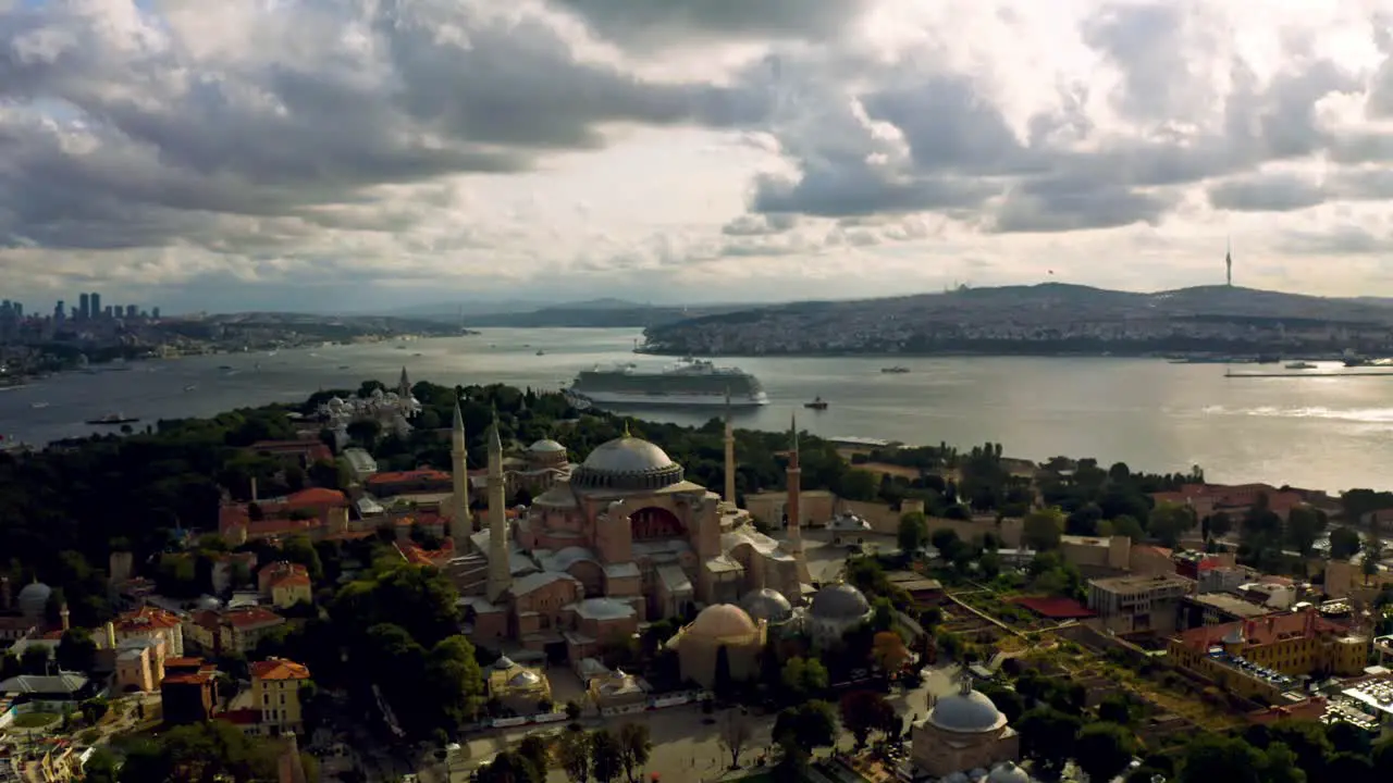 Sunset's grandeur meets architectural splendor A drone's-eye view captures Istanbul's Blue Mosque harmonizing with the colossal canvas of clouds