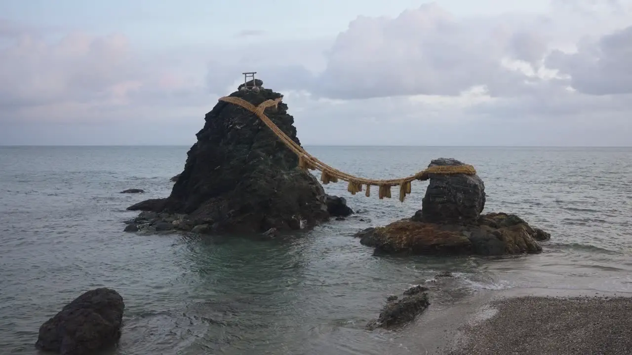 Meoto Iwa Wedded Rocks in Mie Low Tide on Seaside of Japan