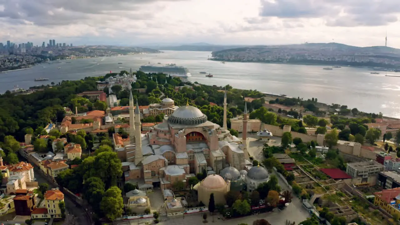 Aerial vistas of Istanbul's Blue Mosque at dusk are a sight to behold