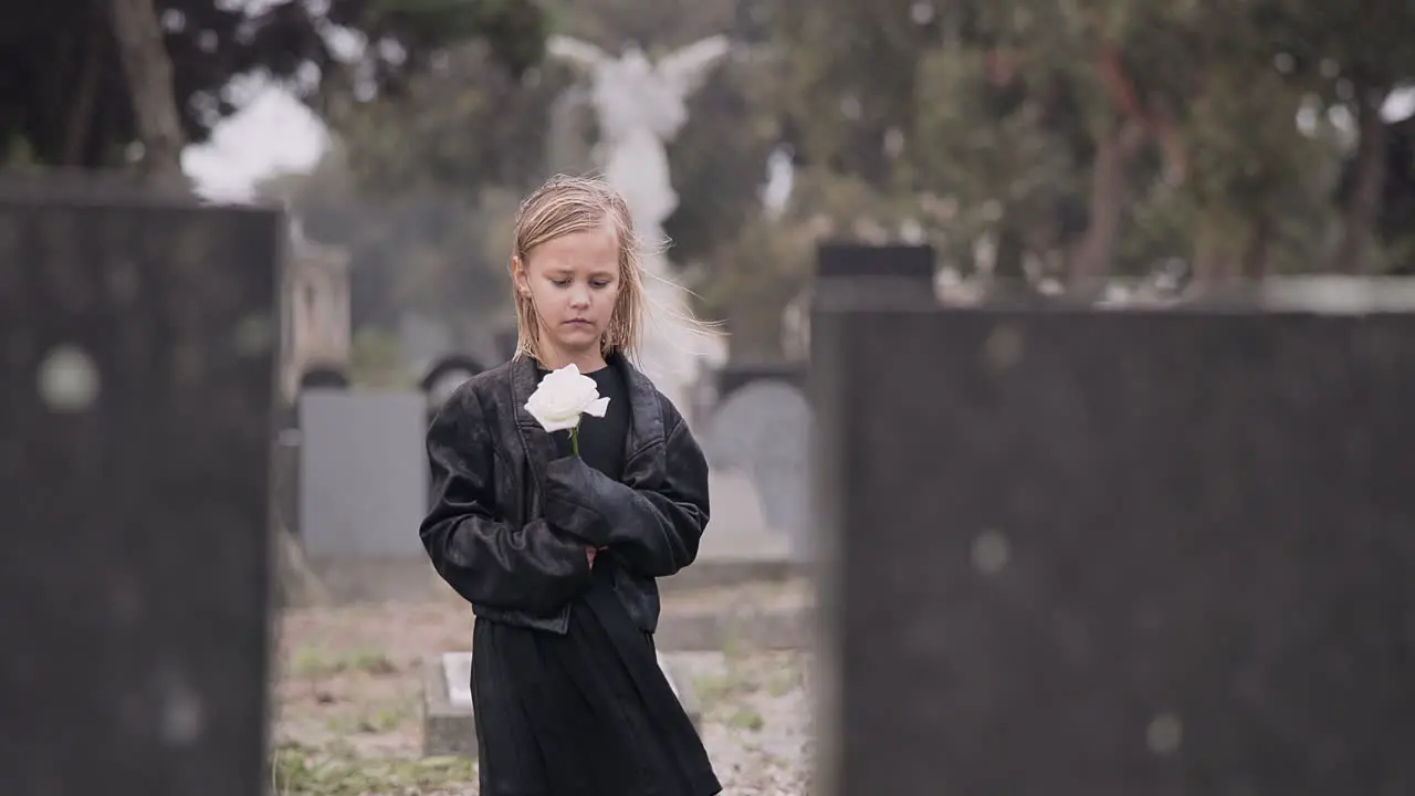 Flower death or kid in cemetery for funeral