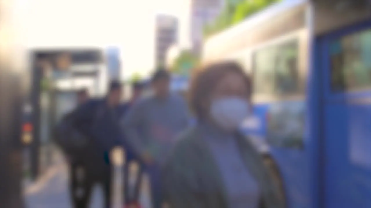 Commuters Getting of off Bus in Seoul