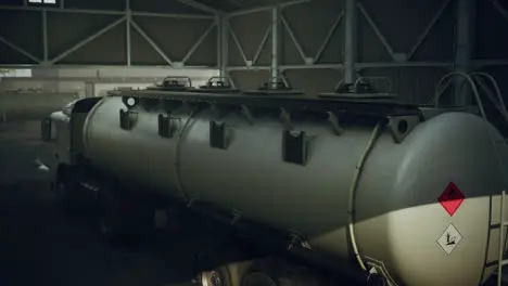 large white cistern trucks in a factory