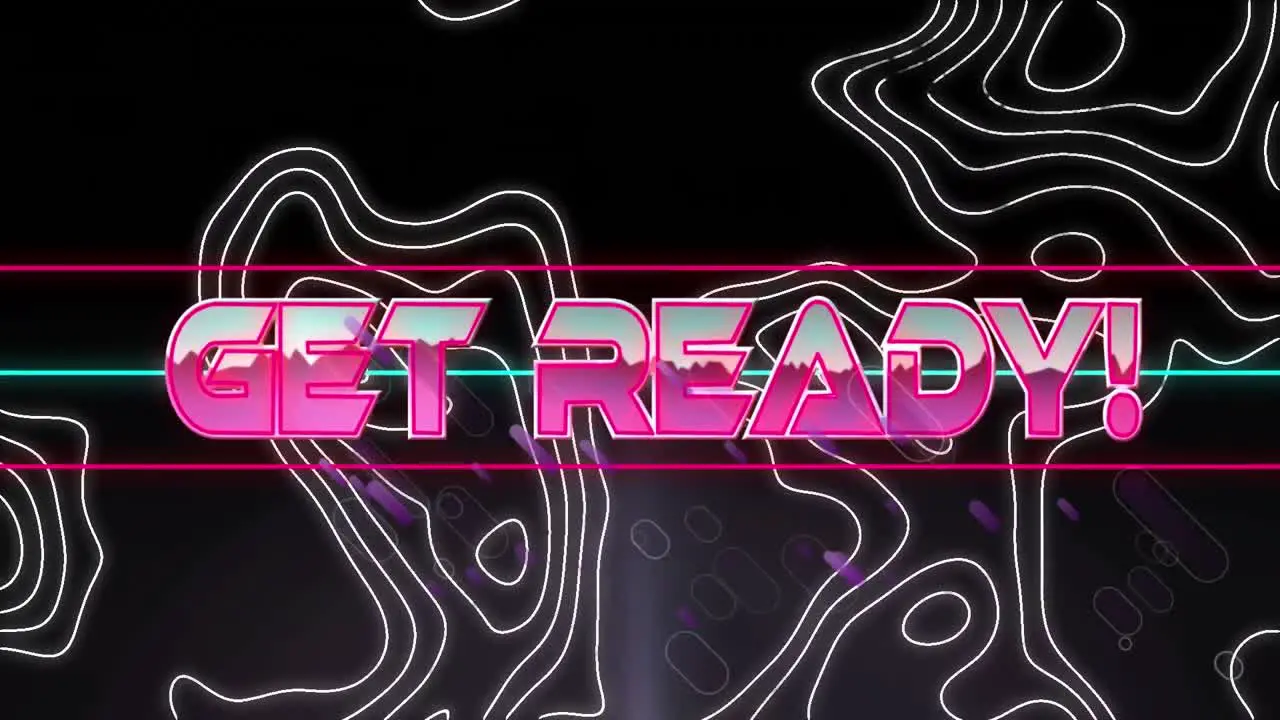 Animation of get ready text in metallic pink letters over white lines