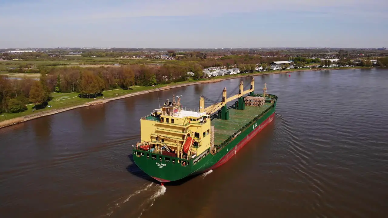 Aerial View From Stern of Aal Paris Cargo Ship Travelling Along Oude Maas