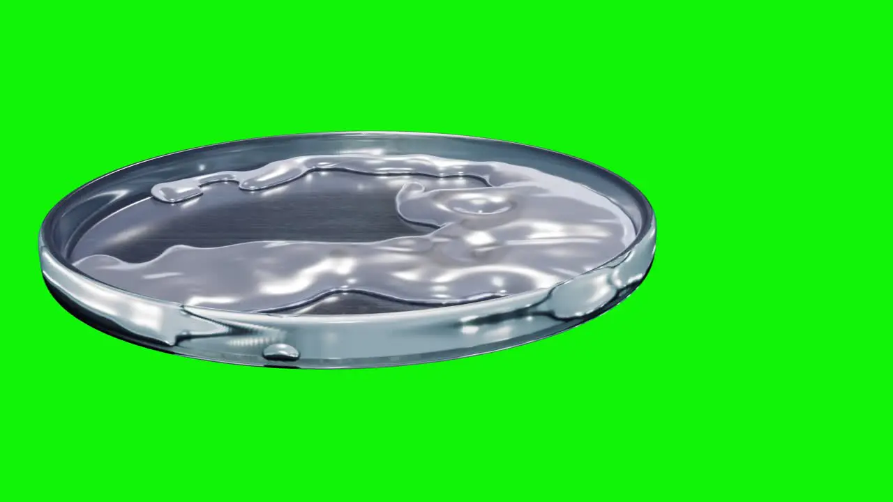 unknown liquid substance flowing in petri dish chemical scientific animation isolated on green screen