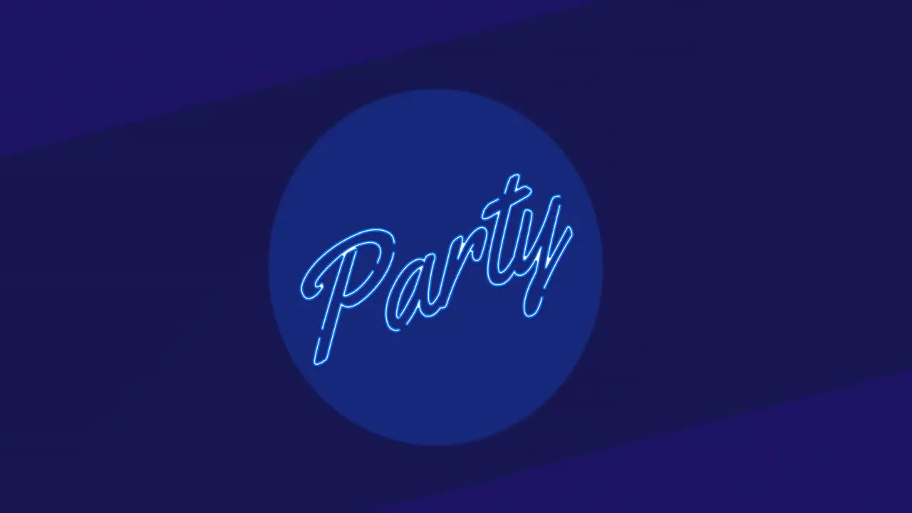 Animation of neon party text over blue background