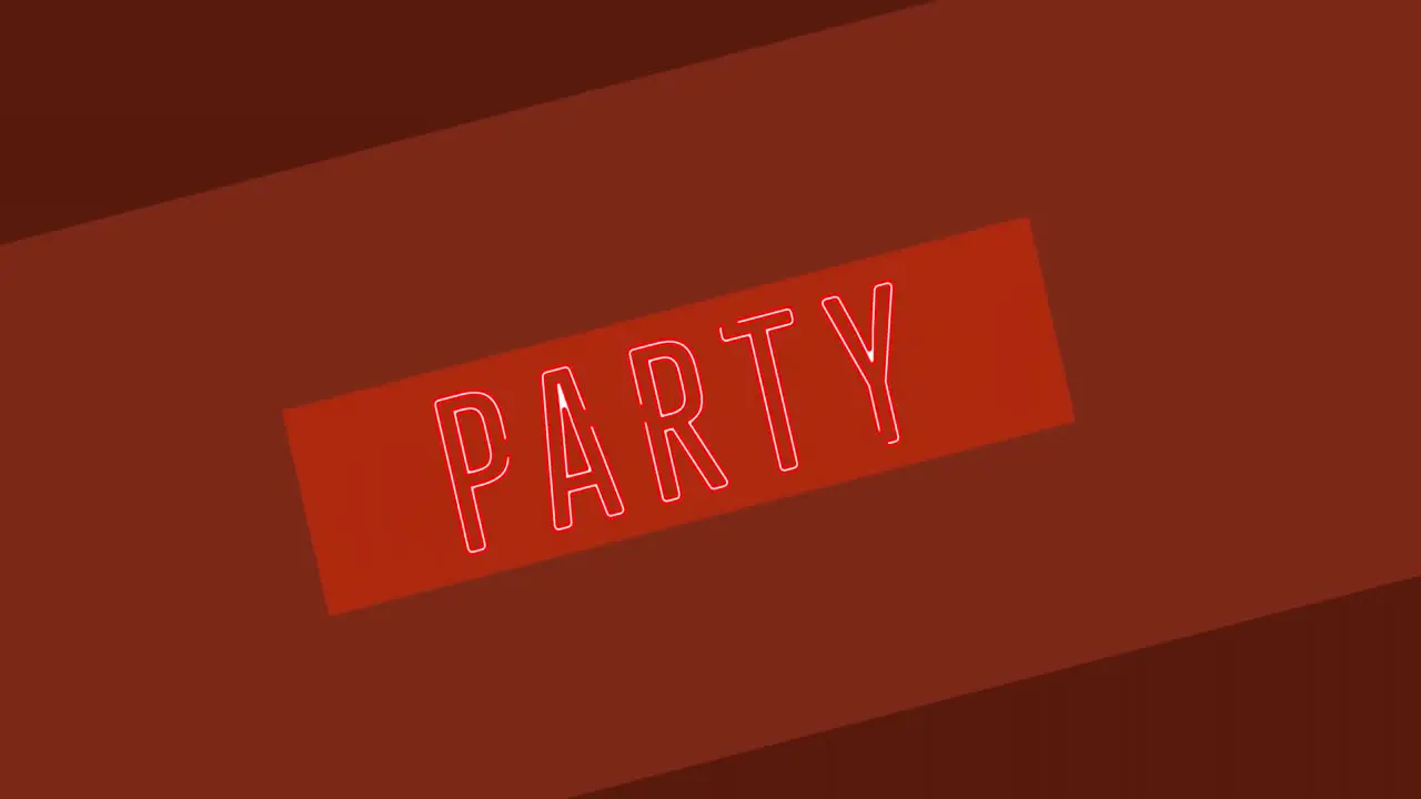 Animation of neon party text over red background