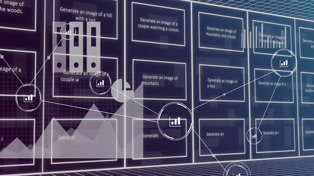 Animation of network of connections with icons over binary coding