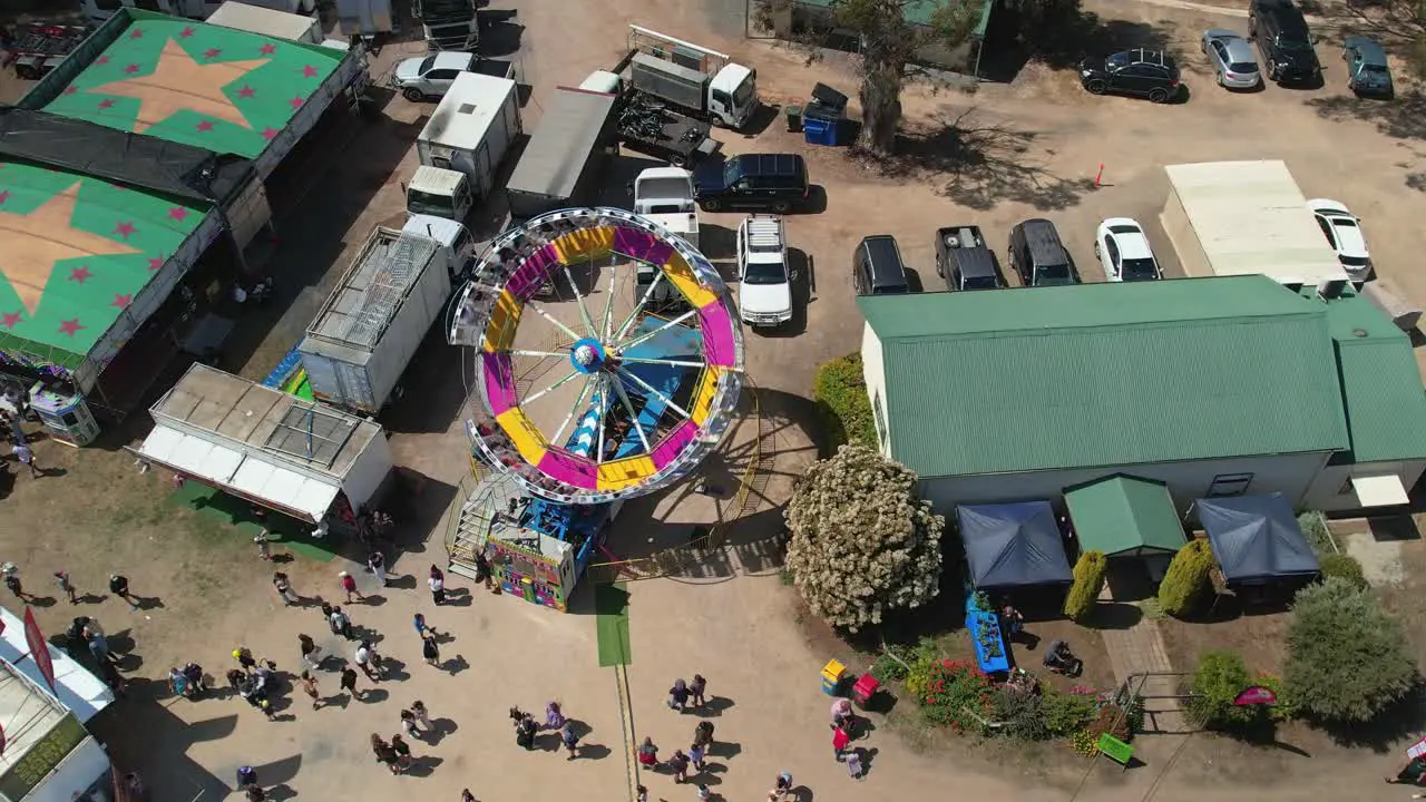 Yarrawonga Victoria Australia 7 October 2023 People watching the Tornado amusement ride spinning at the Yarrawonga Show in Victoria Australia