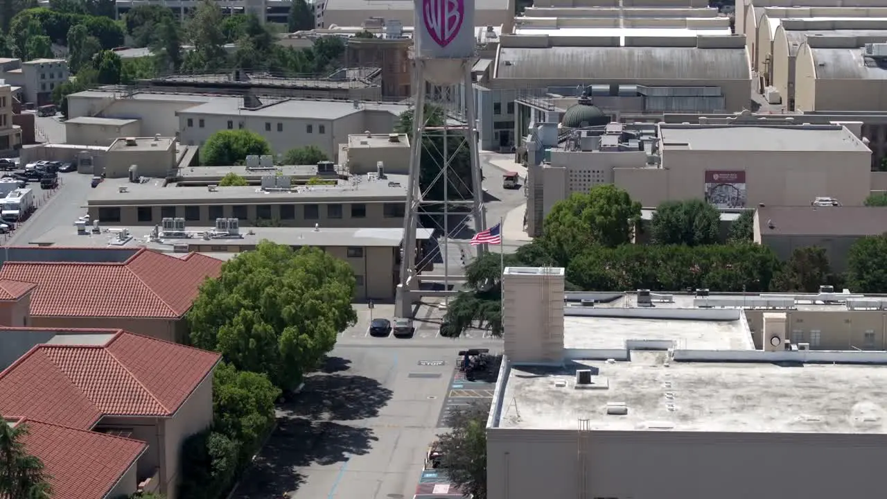 Aerial View Of Icon Red Shield Warner Brothers Studio Water Tower