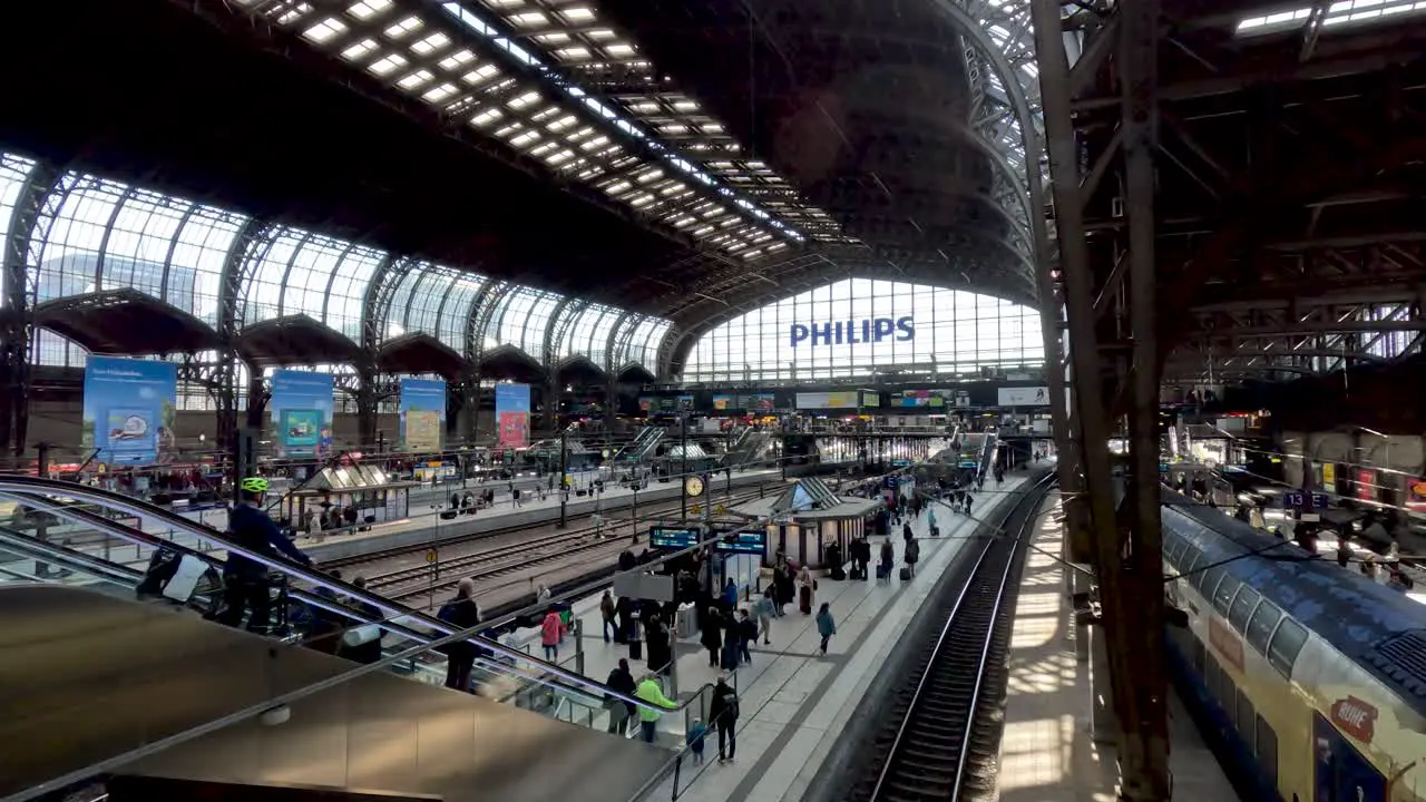 18 April 2023 Inside View Of Hamburg Hauptbahnhof Looking Down At Station Platforms