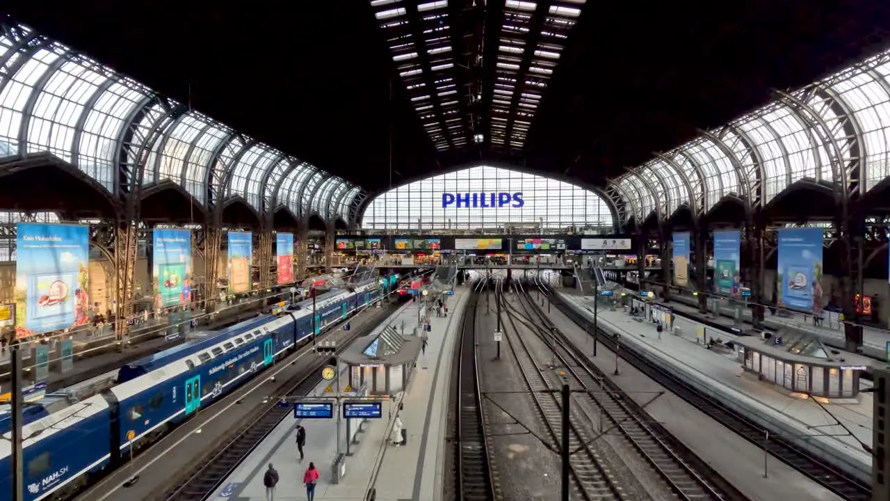 18 April 2023 Inside View Of Hamburg Central Station Looking Down At Station Platforms