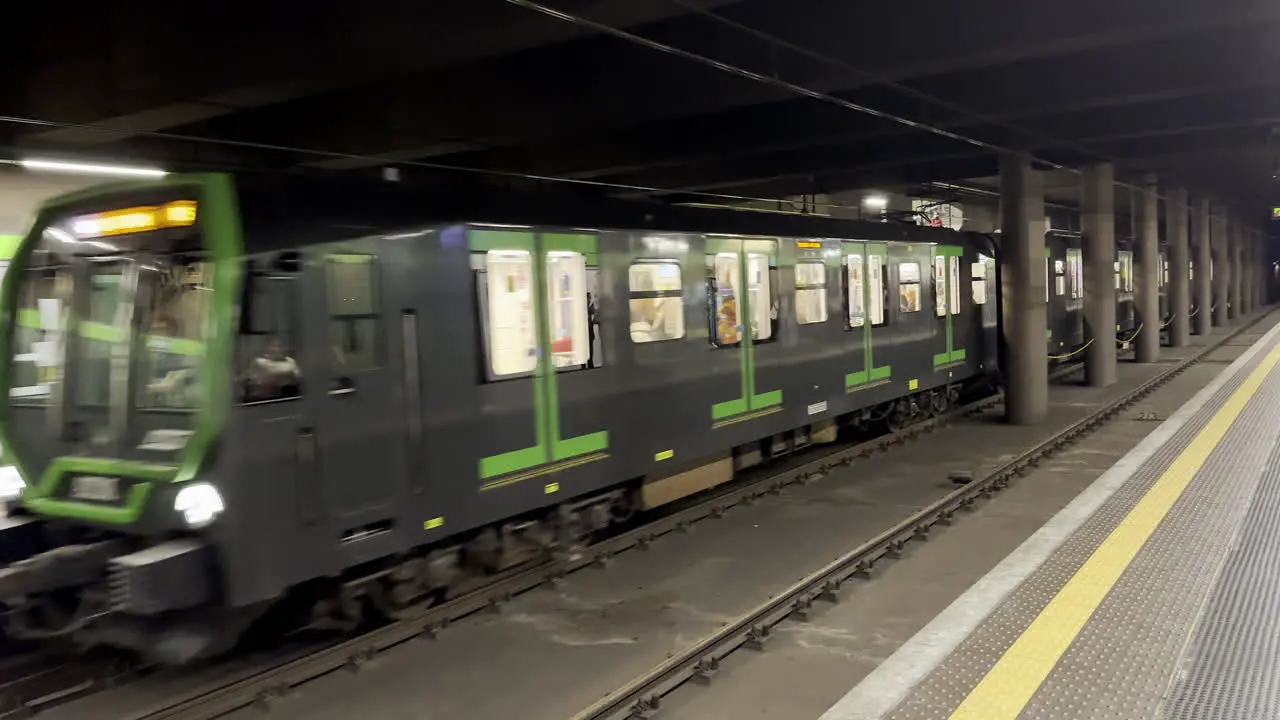 Metro underground train arriving at platform