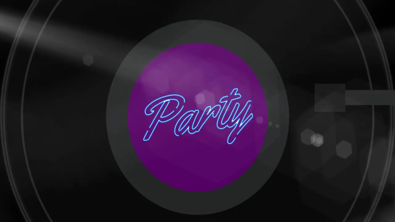 Animation of party text over black vinyl