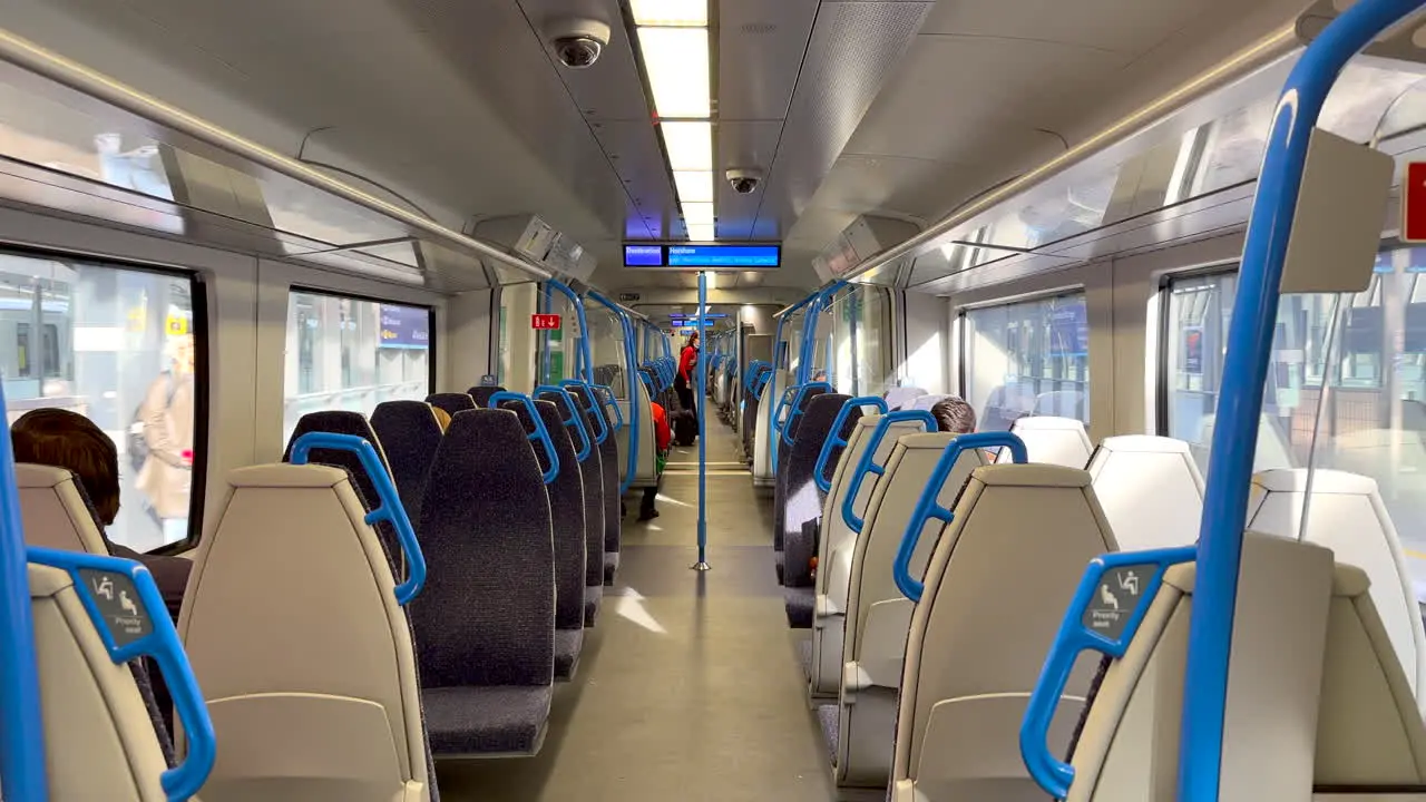 Interior shot of Thameslink train travelling through London during day