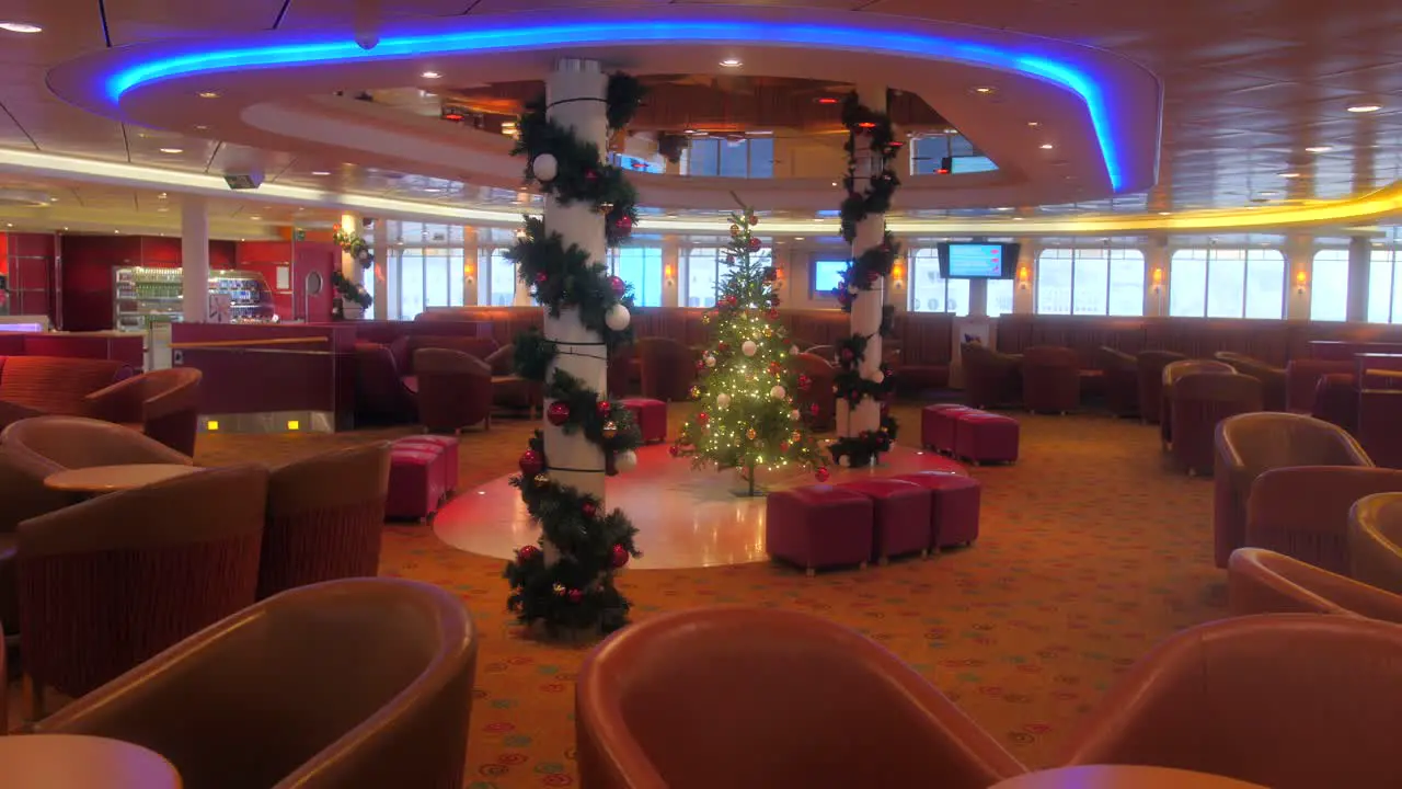 Christmas Decorations Inside Passenger Ferry Cruising Across The English Channel During Holiday Season