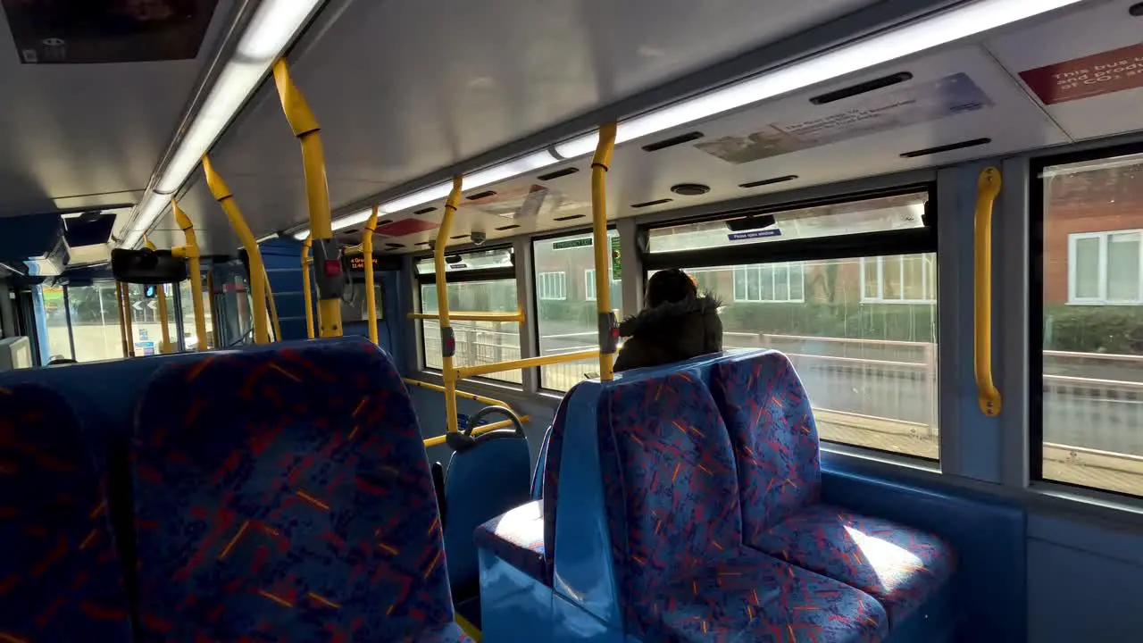 10 February 2023 Inside View From Backseat Of Double Decker Bus 607 Travelling Through Uxbridge