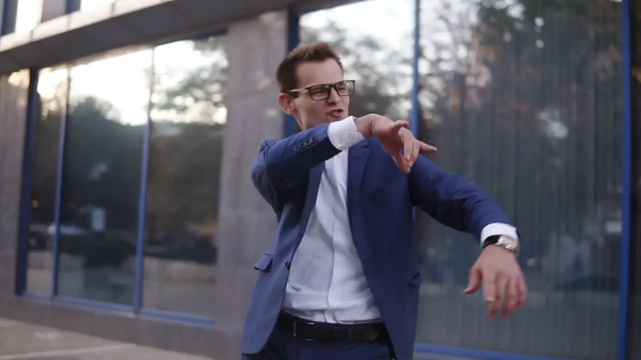 Successful Businessman Dancing Crazy Happy Funky Dancing